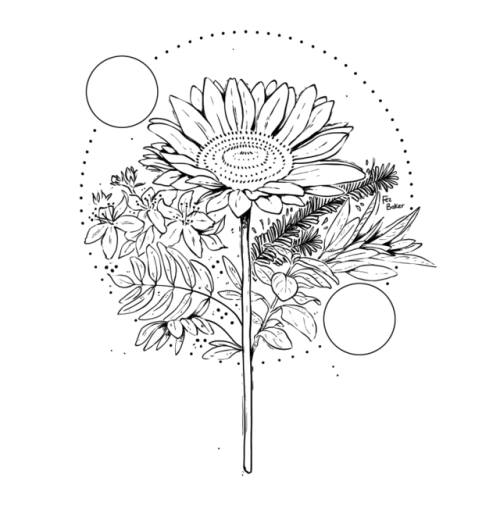 A charm for litha/midsummer; sunflower, rowan, fir, sage, basil, and st john’s wort