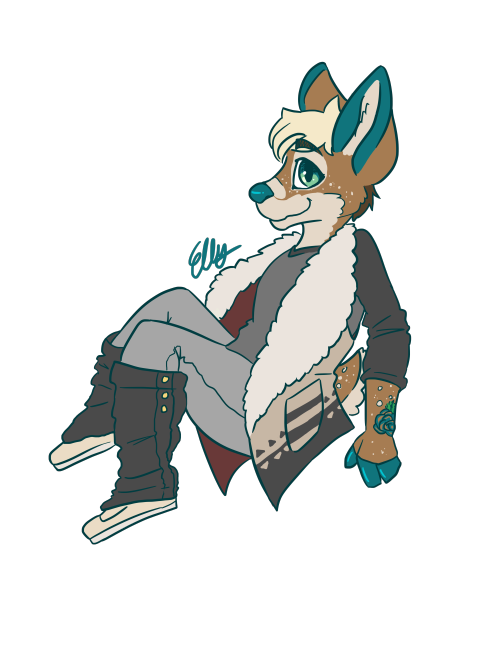 Little floaty doodle of my fursona, in the outfit I wore that day 