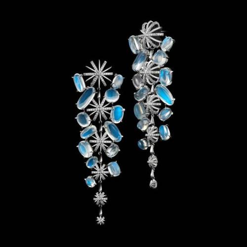 vysjewelry:Moonstone and diamond snowflake earrings, Alexandra Mor, c. 2015 (at 1stdibs)