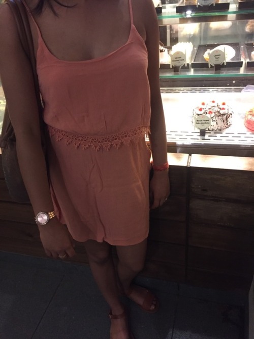 newcplpune:  New series of pics - Amanda dressed in the shortest and deepest dress u can find on a married woman.  She went to the mall and posed at a bakery shop where you can see her nipple pasties showing ( yes she was bra less and crotch less too