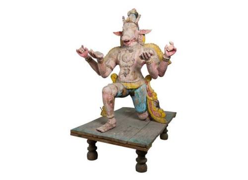 A collection of vahanas from temples, typically an animal or mythical entity, the particular Hindu d