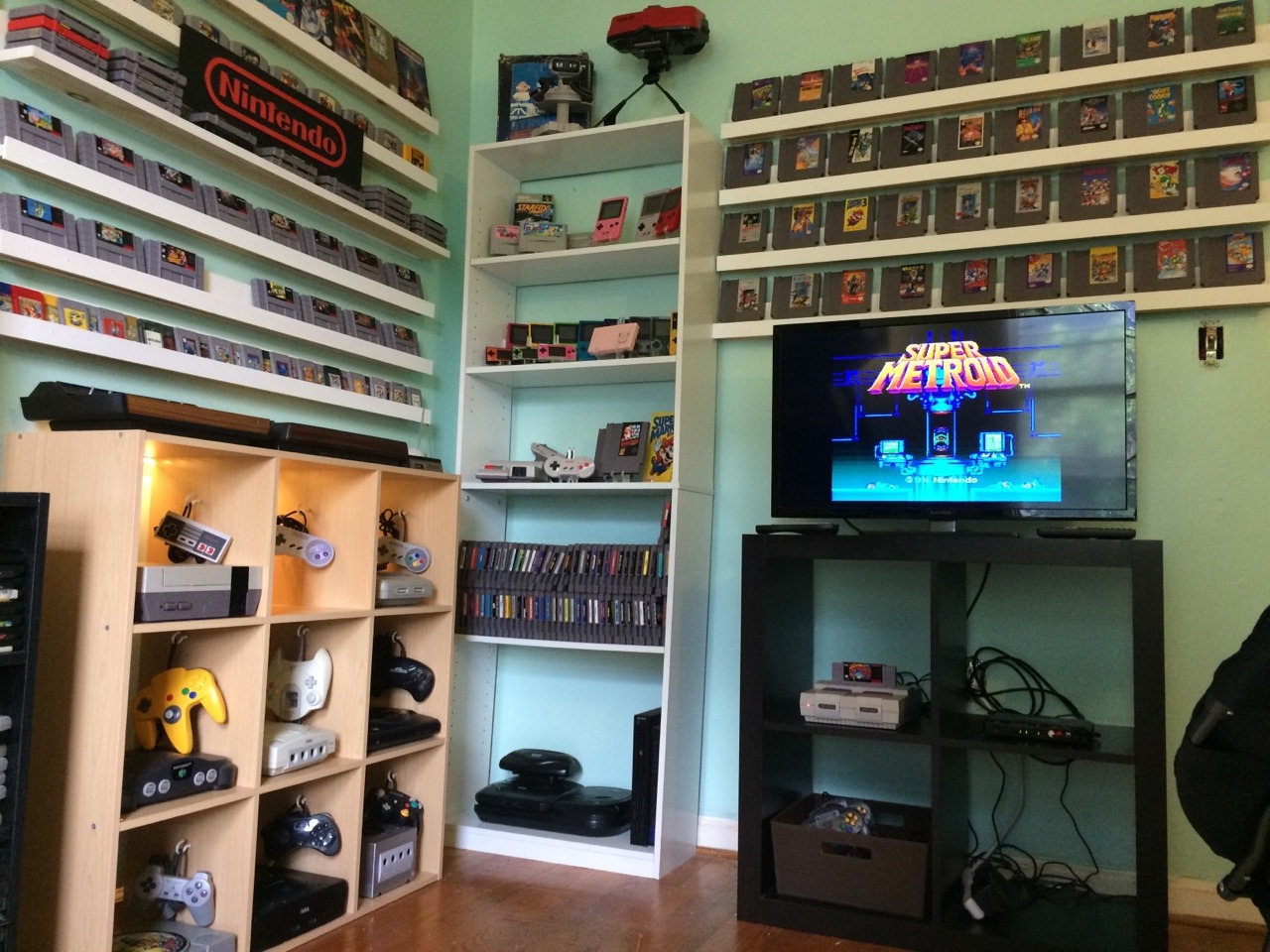 8bitrevolver:  Retro Game Room Version 2 I needed to patch the walls and paint, so