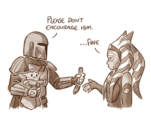 critter-of-habit:“Do not give the baby your lightsabers.”“He’s older than me, Mando, he should have 