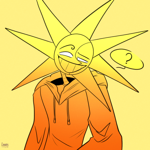 second panel of the comic where sun in a hoodie is looking downwards as if looking at my sona off-camera with a curious look on his face