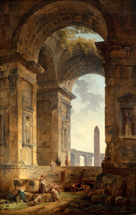 Hubert Robert - Swimming Pool, Surrounded by Colonnade - 1770 Hubert Robert - Ancient Ruins Used as 