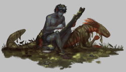 url-okay:   sketch- hanging out and painting rotten wood in the swamp   he’s painting a makeshift shrine to azura (but its not very well drawn) 