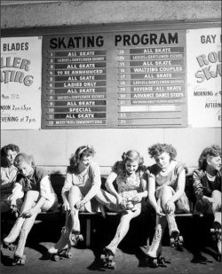 Rollerskaters prepare for the first whirl,