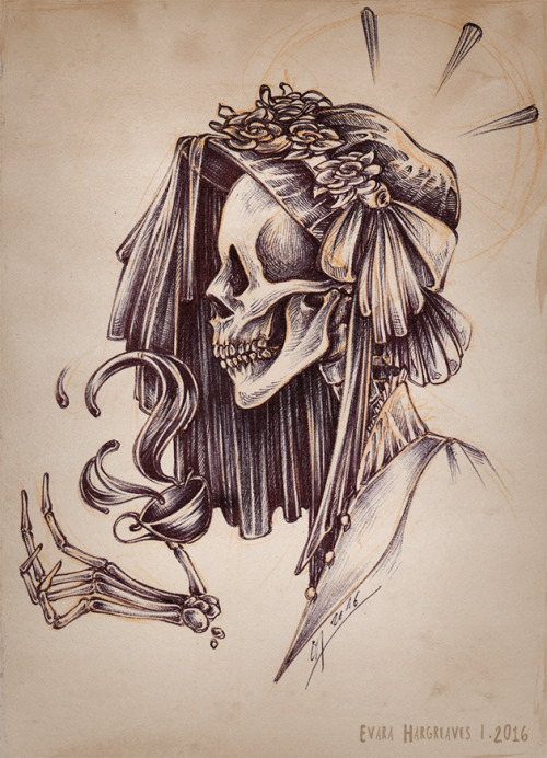 evara-hargreaves:Sketch request from @vinceaddams : “A skeleton wearing a bonnet trimmed with a lot 