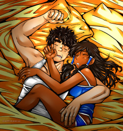 kitsune999:  Headcanon 2: Korra and Bolin usually sleeping sprawled out and toss and turn often during sleep (drooling is a constant too).  wish that was me and Korra