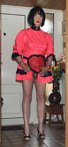 some minutes ago. No Hallowen costume but sissy’s outfit for her daily maid’s duties today. Securely