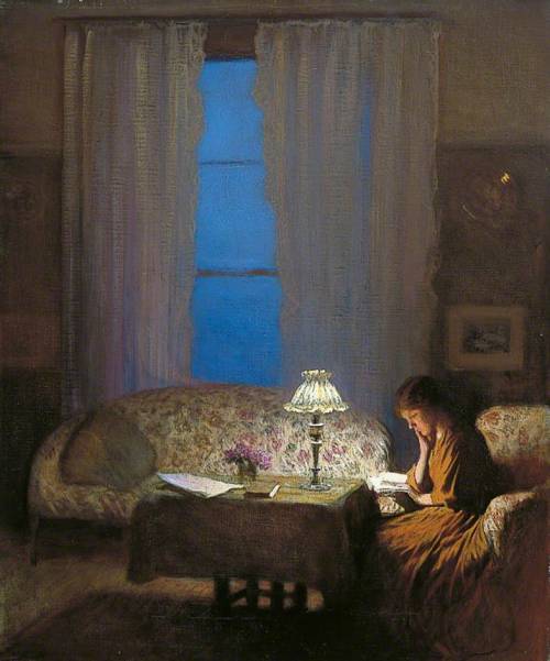 secretcinema1:Reading by Lamplight, 1909, George Clausen