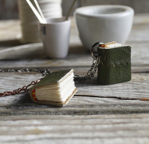 irisnectar:  Handmade miniature book jewelry by Peg and Awl on etsy 