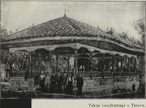 Posing in front of a teqe/ tekke/ zawiya in Tetovo, Macedonia. I believe this is the open-air struct