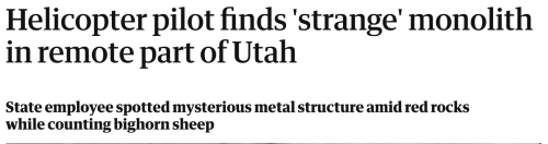 literallymechanical:Did anybody have “mysterious 12 foot tall metallic monolith discovered in the desert” on their 2020 bingo card?(Source)