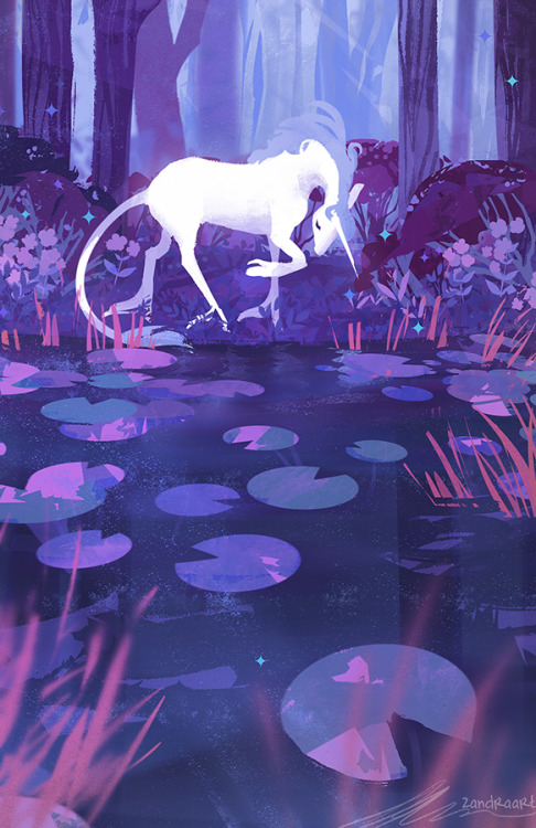 waitingforthecat:zandraart: the last unicorn lived in a lilac wood,       &