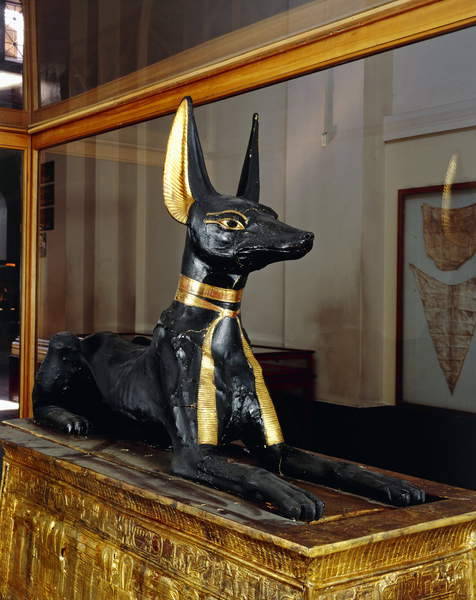egypt-museum:Portable shrine of AnubisThis carrying chest is surmounted by the Anubis, protector of 