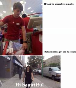 logicd:  Some back story on this The guy above was some target employee bagging some womans purchases when she thought him to be attractive and secretly took his picture (something feminists hate when men do it to women) and shared it on twitter bragging