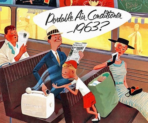 “Portable Air Conditioner—1963?” 1950s ad by illustrator Fred McNabb.