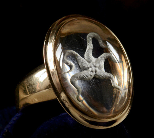 eriebasin:19th Century Starfish Intaglio, Rock Crystal, Modern 14K Mounting (sold)