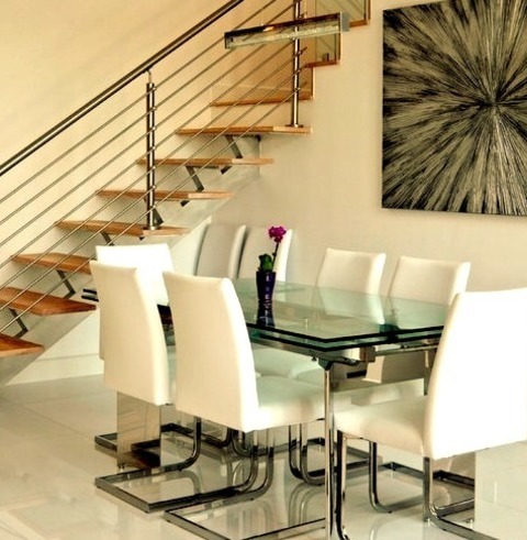 Great Room Dining RoomSmall Trendy Porcelain Tile Great Room Photo With White Walls