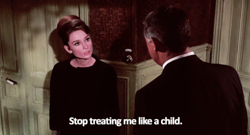 sandandglass:Charade, 1963Regina Lampert doesn’t appreciate Peter Joshua treating her like a child