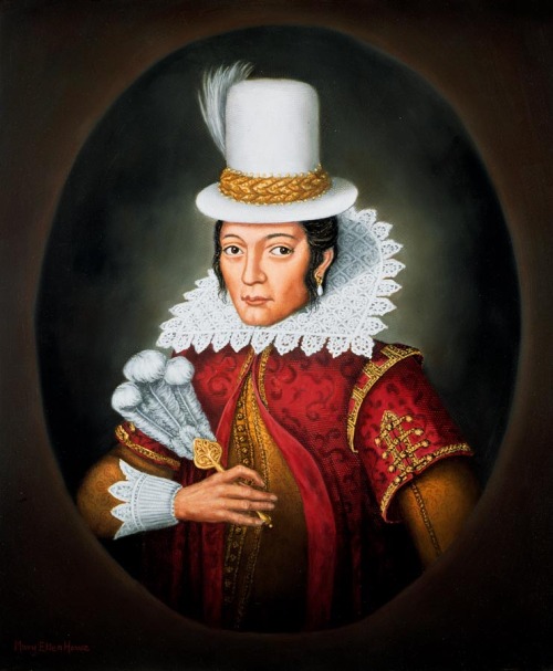 Portrait of Pocahontas on her visit ot England; 1616 engraving by Simon van de Passe and portraits b