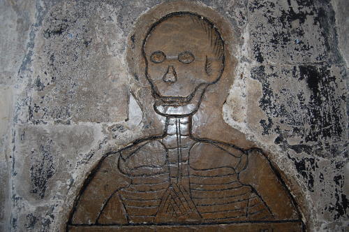 sixpenceee:The Skeleton located at the Norwich Cathedral. This is dedicated to Thomas Gooding. He as