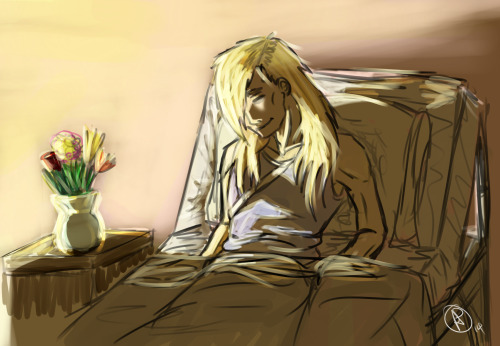 arlphonse:  I’ve never drawn straight-from-the-gate Alphonse before, and I figured I should fix that. I haven’t decided whether Al slept for hours as soon as he got admitted, or if he couldn’t sleep for the first few nights. Either way, this would