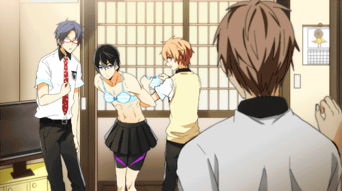 mythrillo:  moespresso:  ⁝⁞⁝⁞ʕु•̫͡•ʔु☂⁝⁞⁝⁝ REVISED*** (all gifs should be moving ;v;) 「Free!」x「男子高校生の日常」パロ / Free!xDally Lives of High School Boys Paro wwwAgain I’m sorry for badly drawn animation