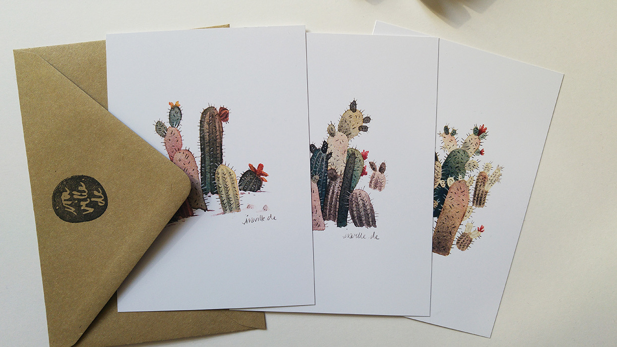 iraville:  painting some random cacti and plants without predrawing directly on paper.