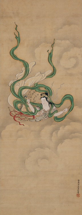 pintoras: Kiyohara Yukinobu (清原雪信, Japanese, 1643 - 1682): Apsaras (飛天) (via The Mary Griggs Burke C