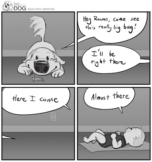 beingatoaster:boredpanda:Father Illustrates The Friendship Between His Tiny Baby And Giant Dog And T