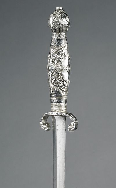 art-of-swords:  Short Sword with Scabbard Dated: circa 1753 Maker: unknown Place of Origin: Southeastern Europe Medium: steel, wood and silver niello work Measurements: blade length: 53.9 cm  Source: Copyright © 2014 The Wallace Collection  