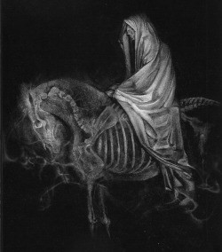 mortem-et-necromantia:  When the Lamb opened the fourth seal, I heard the voice of the fourth living creature say, “Come and see!” I looked and there before me was a pale horse! Its rider was named Death, and Hades was following close behind him.