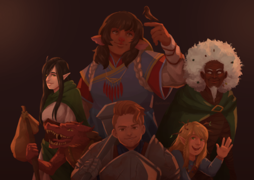 danlimlim-art: Friends of the Mighty Nein! [image description: a dimly-lit drawing of Critical Role 