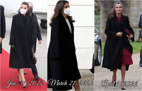 Letizia recycling a large black coat from Carolina HerreraJanuary 31, 2022: Inauguration of the “Dal