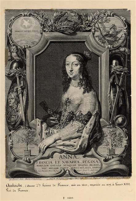 Anne of Austria, Queen of France, age 42 by Jeremias Falck after Justus van Egmont, 1643