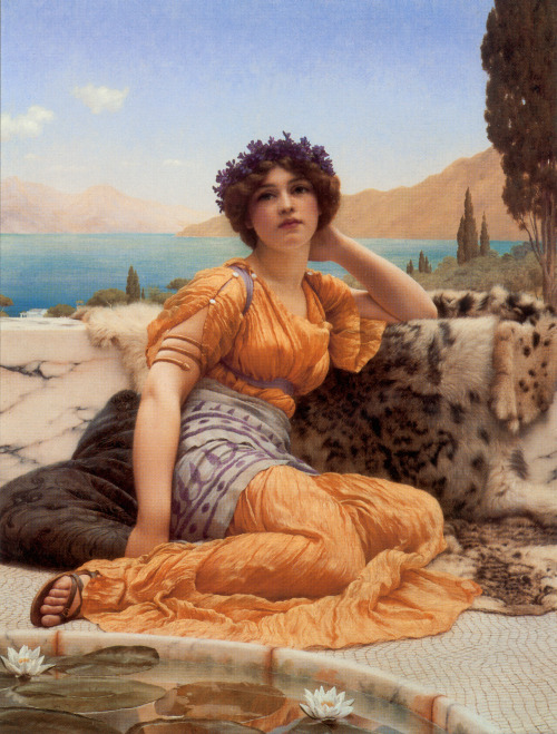 john-william-godward: With Violets Wreathed and Robe of Saffron Hue, 1902, John William GodwardMediu