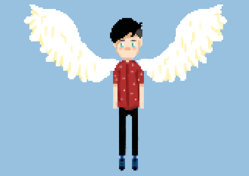 goatision:angel bean + dark angel bean this was just supposed to be a still pixel art of Phil with a