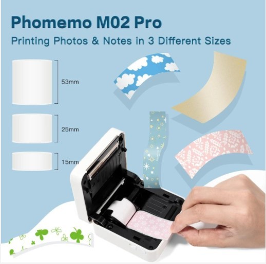 Phomemo M02 Pro Pocket Thermal Bluetooth Printer 300dpi Mini Maker Machinee  Compatible w/ iOS and Android for Photo Printing, Plan Journal, DIY Cards,  List, Travel, Work and Study, 