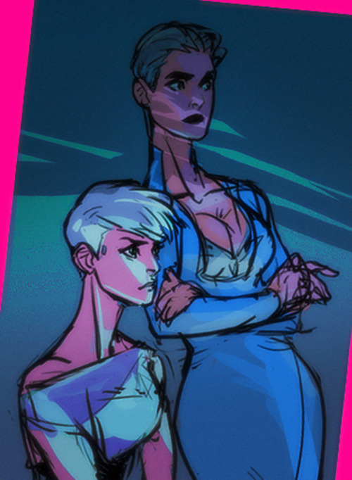 quick revisiting of my 2 cyberpunk gals, intend to clean up their design between now and April… :&gt