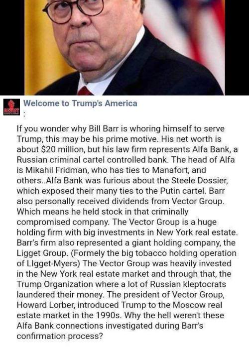 liberalsarecool:Barr/Alfa Bank connections need some sunlight.