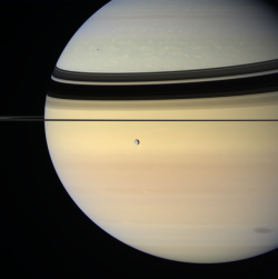 astronomyblog:  Rhea and Saturn by Gordan