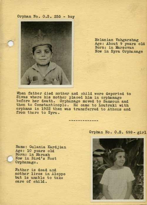 armeniangenocidehistory: Biographies of orphans from the archives of Near East Relief, an American o