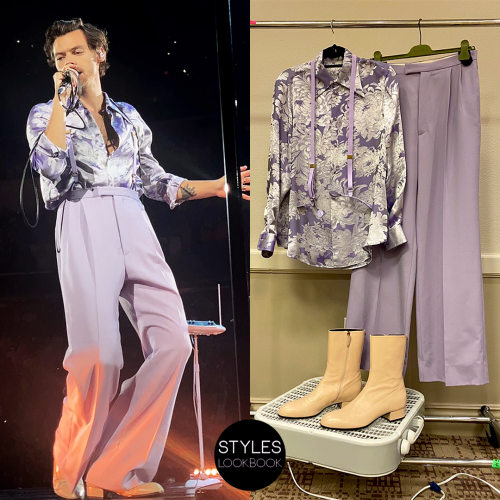  For his Love On Tour show in Washington, Harry wore a custom Gucci look featuring a lavender floral