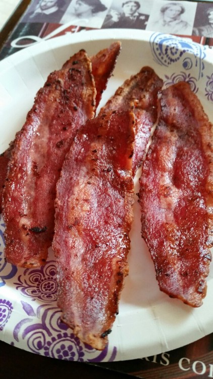Despite the one that tried to escape the turkey bacon turned out pretty well! Very nice treat for a 