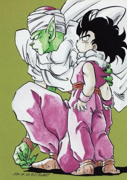 jinzuhikari:  Piccolo &amp; Gohan from STUDIO TAIYO Fanbook [LONG LONG AGO] Artwork by Waya Scan : from personal collection 