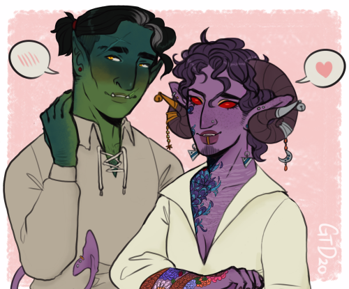 theatricuddles:goldengrahamart:“Hey there, sailor.”[ID: Art of Fjord and Molly. Molly has a speech b
