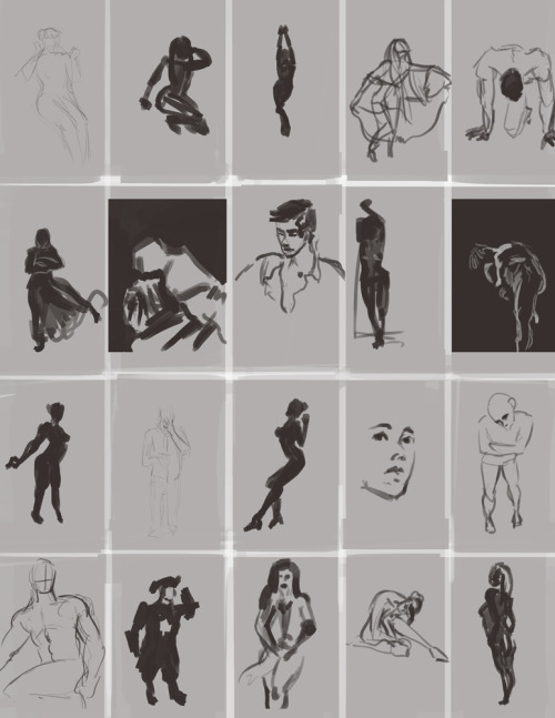 Gesture drawings from today. 60 seconds each. I’m rusty as fuck. lolbtw I was using this website: ht