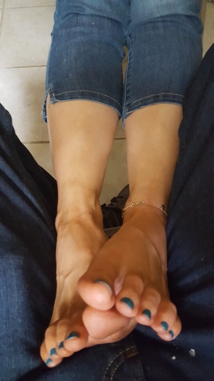 myprettywifesfeet: Those pretty feet in my lap doing a little rubbing .please comment Another nice o